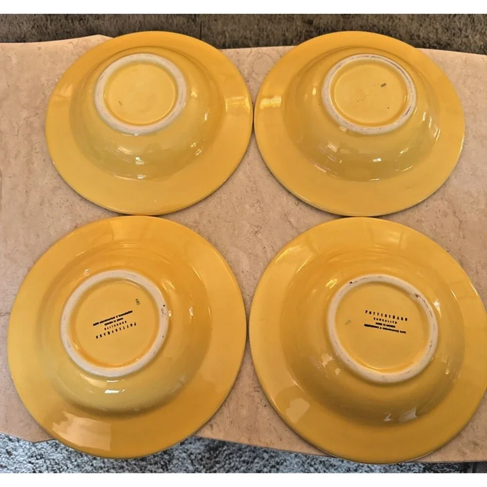 Pottery Barn 4 SAUSALITO Mustard Yellow 10” Soup Pasta Ceramic Bowls Cottagecore